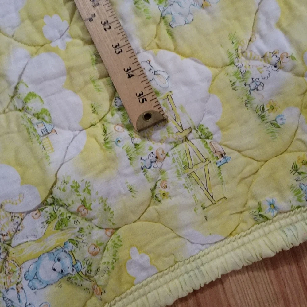 Vintage Dundee Mills Baby Blanket Quilted Yellow Nursery Bear Bunny 35x42